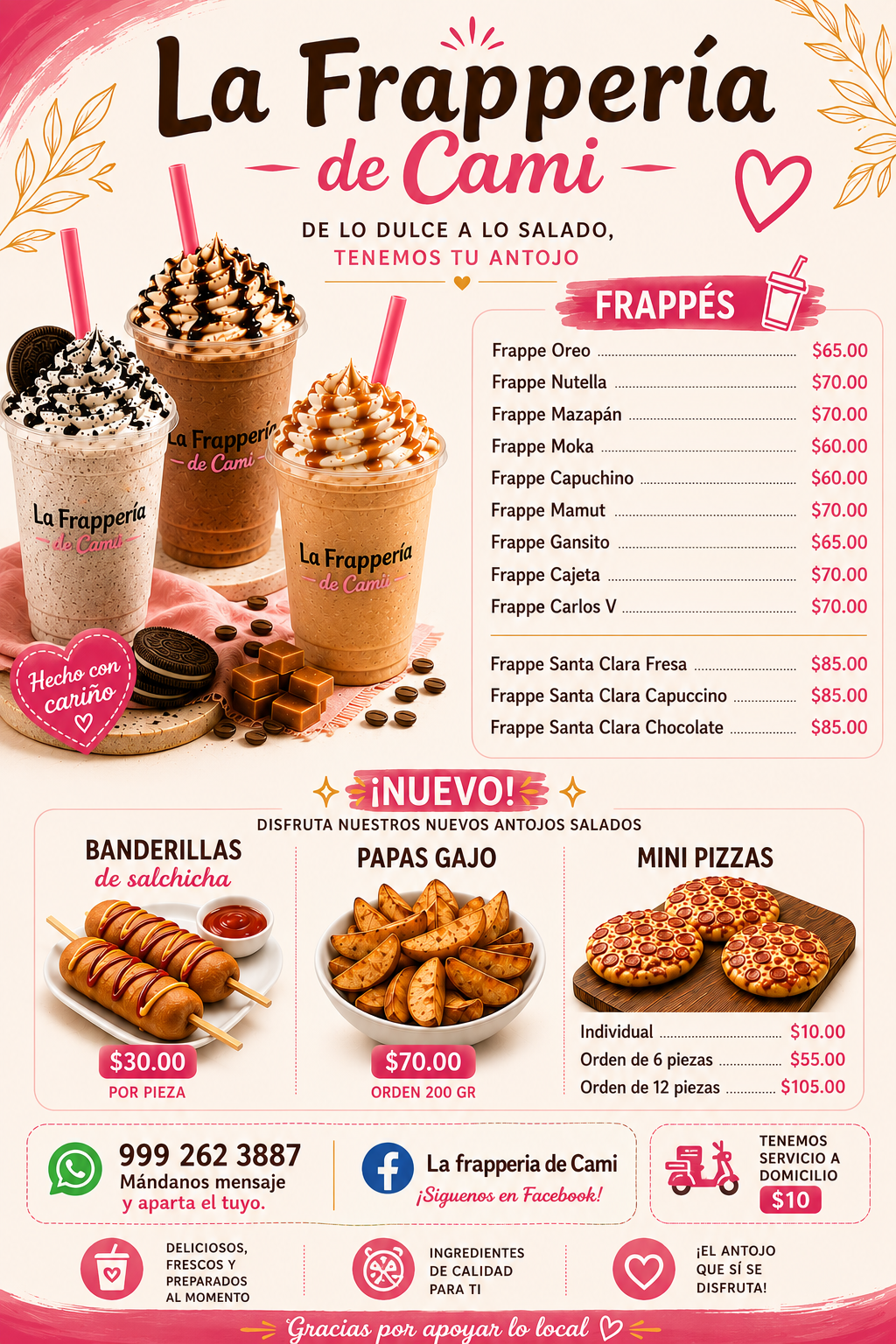 Menú de La Frappería de Cami con frappés y antojos
